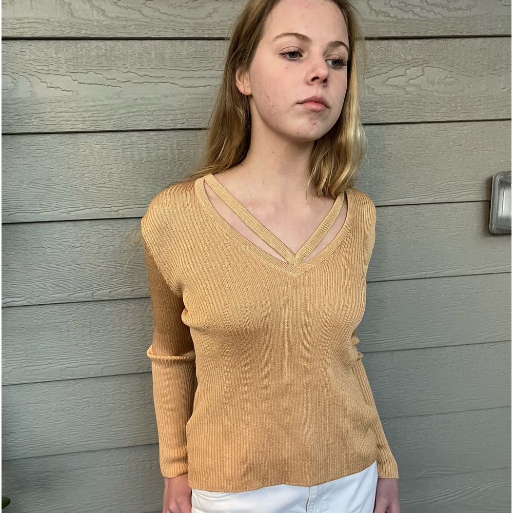 ST. JOHN SPORT Metallic Gold Pullover Sweater Size M